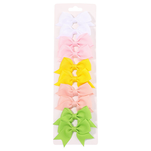 10Pcs Set New Solid Ribbon Bowknot Hair Clips For Baby Girls