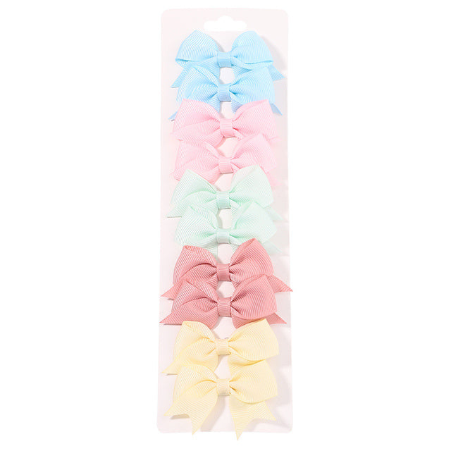 10Pcs Set New Solid Ribbon Bowknot Hair Clips For Baby Girls