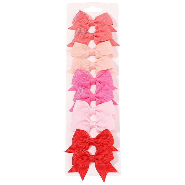 10Pcs Set New Solid Ribbon Bowknot Hair Clips For Baby Girls